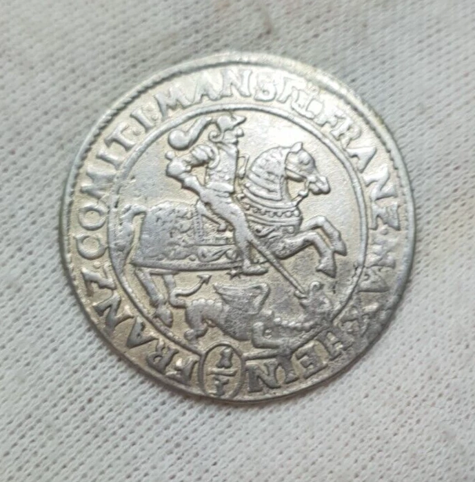 Mansfeld Bornstedt 1671 Sliver 1/3 Thaler Rider St. George Dragon 33mm Germany - Image 3 of 4