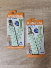 BooginHead Girl PaciGrip Baby Pacifier Toy Clip Green PolkaDot Lot of 2 Gift 0m+