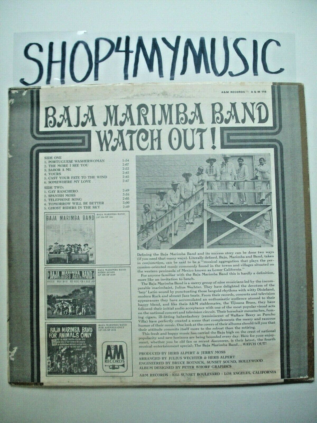 BAJA MARIMBA BANDWATCH OUTA & M 118 LP CAST YOUR FATE & GHOST RIDERS