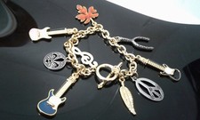 Brazalete con dije de cadena de eslabones de palanca flor Wishbone de metal dorado para guitarra eléctrica Peace Wishbone