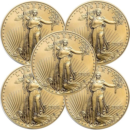 Lot of 5 - 2026 1/10 oz $5 Gold American Eagle Coin BU
