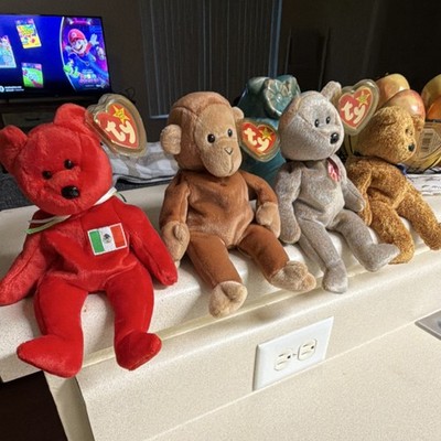 Ty Beanie Babies Lot with Original Tags Red Bear Monkey Gray Bear Brown Bear Ag 