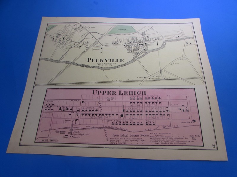 1873 - PECKVILLE / UPPER LEHIGH PA- ORIGINAL MAP  - A. POMEROY - VG