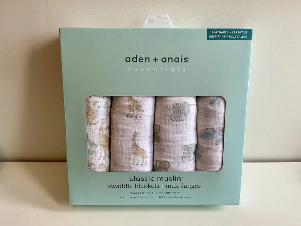 Aden + Anais Essentials 100% Cotton Muslin Swaddle Blankets Animals 4 Pack — 第 2/4 张图片