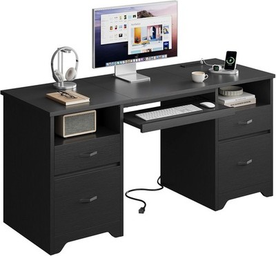 Computer Desk with 4 Drawers, Office Desk with Storage, Modern Executive Desk