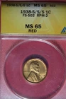1938 S/S ANACS FS-502 RPM-2 MS65 LINCOLN WHEAT CENT #B50858