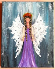 ORIGINAL  Painting "ANGEL "  impasto ACRYLIC 10"x 8" by Olga Diduh.
