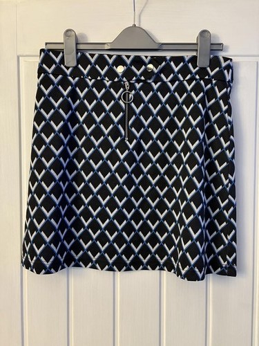 Dorothy Perkins Black Mini Short Skirt with Blue & White Chevron Print, UK 12