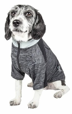 PET LIFE ACTIVE 'CHEWITT WAGASSY' 4-WAY STRETCH SLEEVE DOG SMALL - BLACK/GRAY