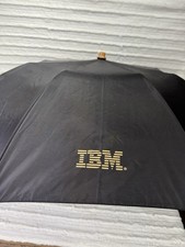 Rare IBM Logo Umbrella New Old Stock Black Wood Handle