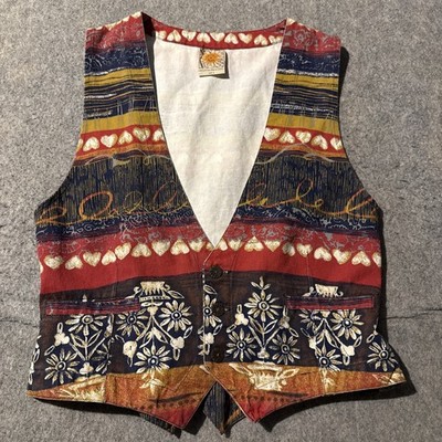 Chicos Sz 2 Vintage Vibrant Ethnic Design Sleeveless Vest - Unique Retro Style
