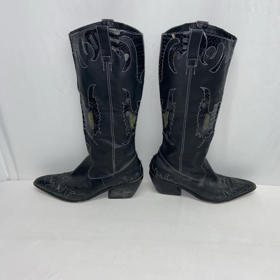 Винтажные женские кожаные сапоги до колена 90-х годов Y2K MARTINEZ VALERO 8,5 вестерн - Изображение 4 из 4