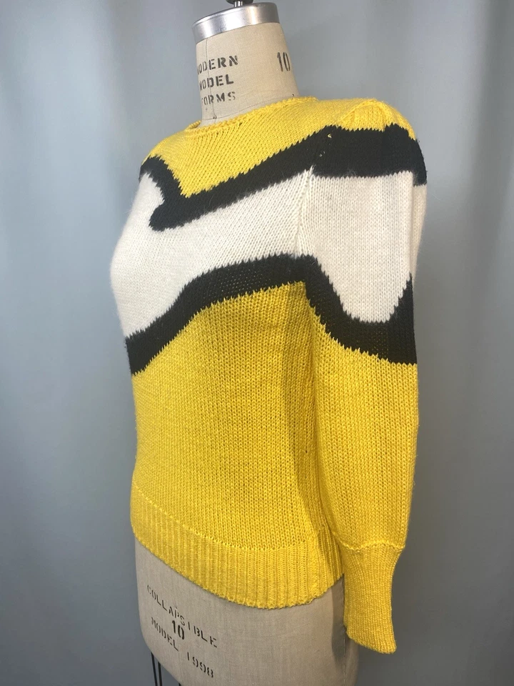 Suéter Vintage TALLA PEQUEÑA Amarillo Colorblock Amarillo Retro MAURADA 80s 90s Foto 2 de 4