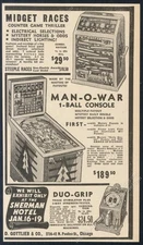 1938 Gottlieb Man O War horse pinball machine Midget Races photo trade print ad