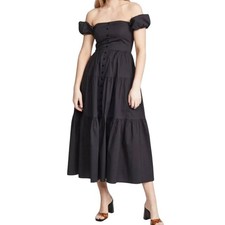 STAUD Elio Black Tiered Cotton Poplin Dress Size 12
