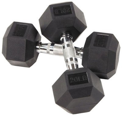 20lb Rubber Hex Dumbbell Pair, Non-Slip Grip, Home Gym Weights