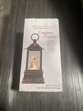 NIB 10.5" Christmas Snowman With Broom  Birds Glitter Lantern Snow Globe Style