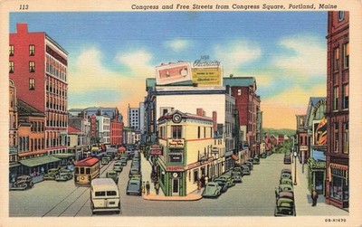 Postcard Congress Square Portland Me. Coca-Cola Hay's Drug Store 1930's X148