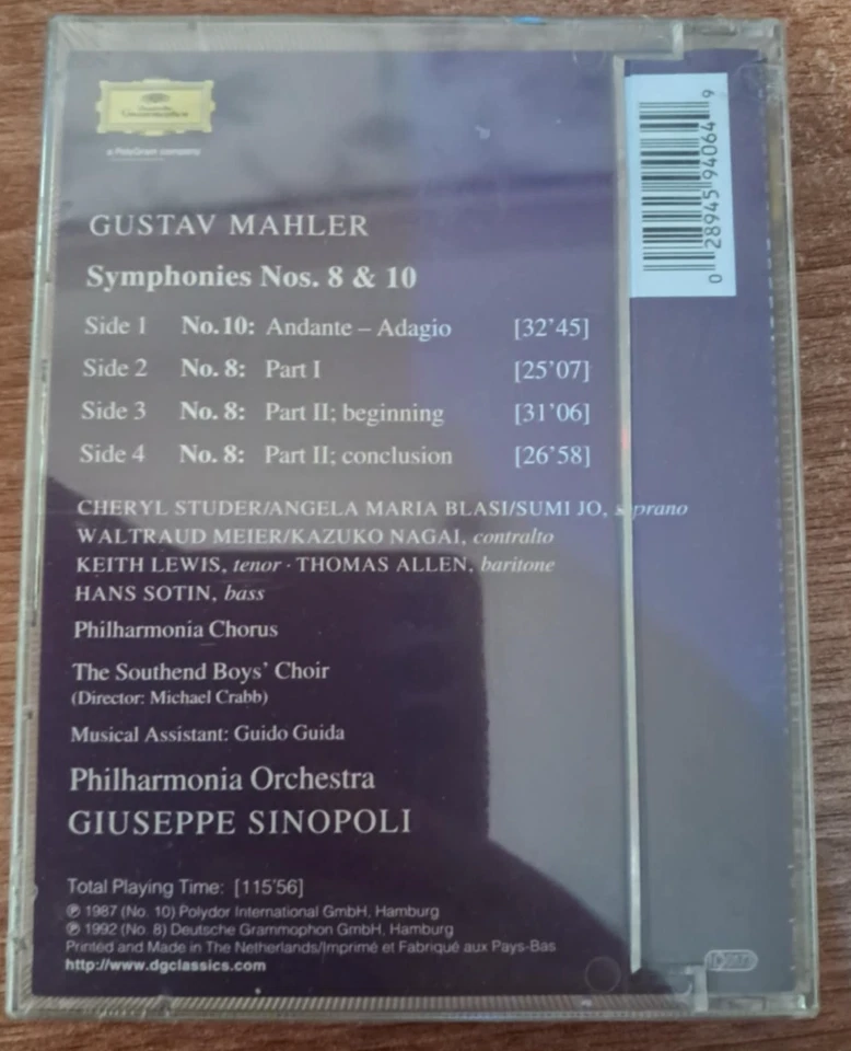 MAHLER Symphonies 8 & 10 Deutsche Grammophon 2 cassette set Sinopoli rare MINT - Image 2 of 3