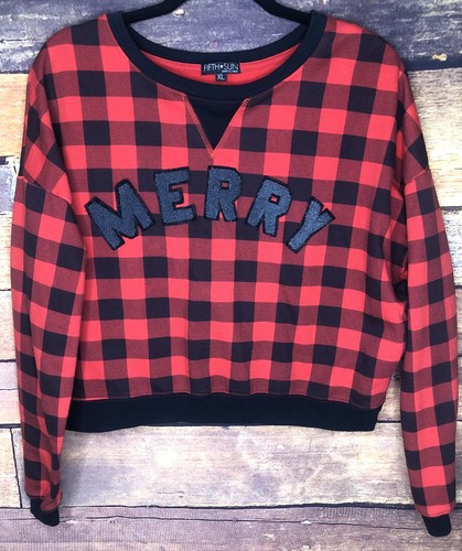Fifth Sun Buffalo Plaid MERRY Crew 