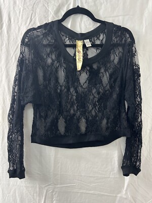 Live To Be Spoiled Sexy Black Crop Lace Blouse Size Medium Goth Grunge Festival