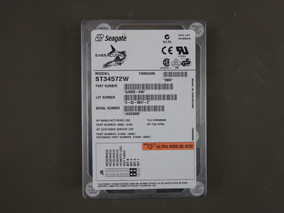 Seagate ST34572W 4.55GB 7200RPM 512KB 68-Pin SCSI Drive 9J6002-046