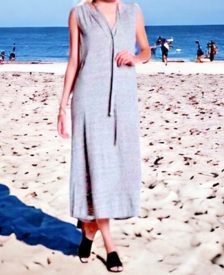 $154 Anthropologie Linen Midi Dress X Small 0 2 Heather Gray Cool Breezy  Comfy
