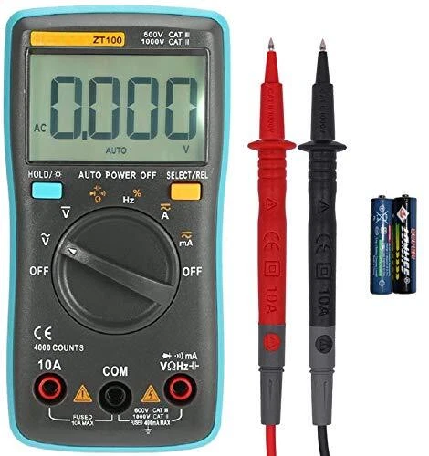 Auto-Ranging 4,000 Counts Handheld Digital Multimeter, Backlit LCD, Compact Size