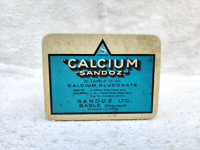 1960sVintage Sandoz Calcium Sandoz Metal Box Basle Switzerland Collectible TB539