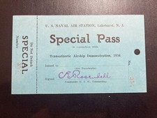 Naval Air Station Lakehurst NJ Hindenburg Zeppelin Pass Signed Charles Rosendahl
