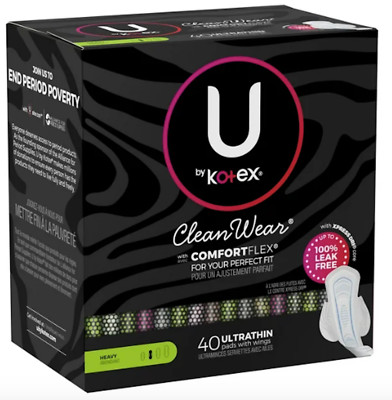 U by Kotex CleanWear Ultra Thin maxi Pads with Wings 1 Boxes (40 pads total)