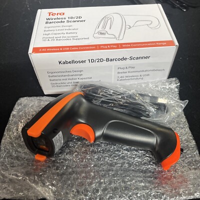 Tera Wireless Barcode Scanner Cordless Model 5100 1D/2d Laser USB 2.0