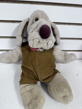 Vtg 80  s Ganz Bros Wrinkles The Dog Hand Puppet Plush Overalls Large 17" BH