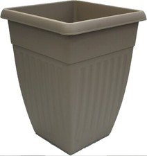 Whitefurze 42cm Extra Tall Garden Planter, Taupe Plastic Ribbed Square Plant Pot