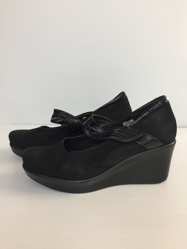 NAOT SIZE 40 WOMENS BLACK LEATHER PLATFORM WEDGE HEEL ADJUSTABLE STRAP CLOSED - Picture 6 of 14