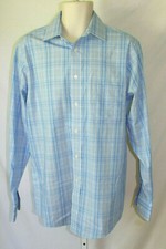 Men's Chaps Blue White Yellow Plaid Regular-Fit No-Iron Stretch Dress Shirt 15.5