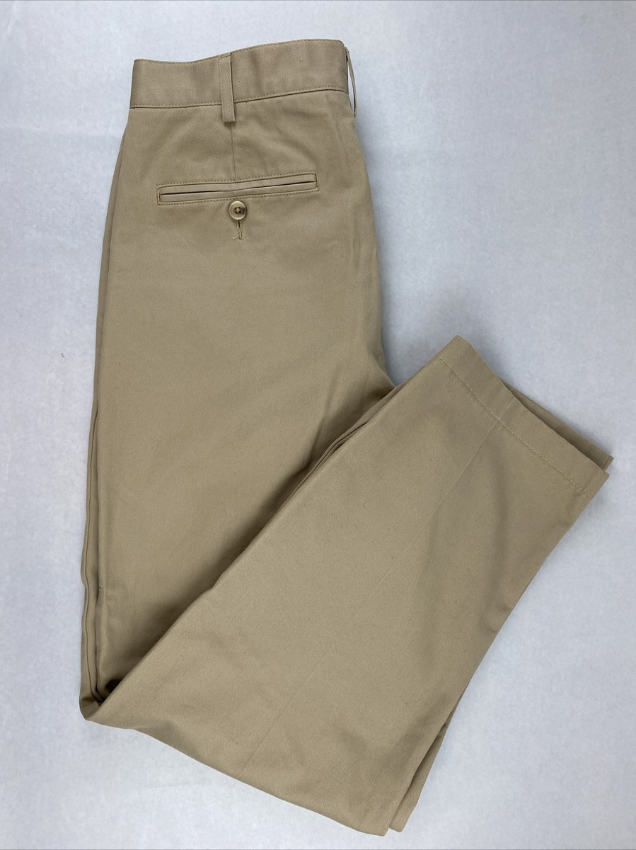 Lands' End Mens Size 34 Traditional Fit Beige Pleated Khaki Pants