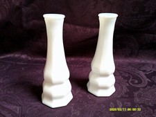 2 vintage 6" blown milk glass bud vases