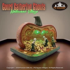 Gourd Gathering Ghouls Pumpkin Theme Spooky Halloween Village Decor 6x8x6"