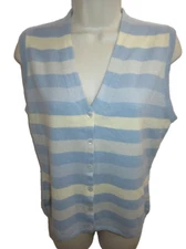 Hawick 100% Cashmere Made in Scotland Blue Striped Sleeveless Cardigan Vest M