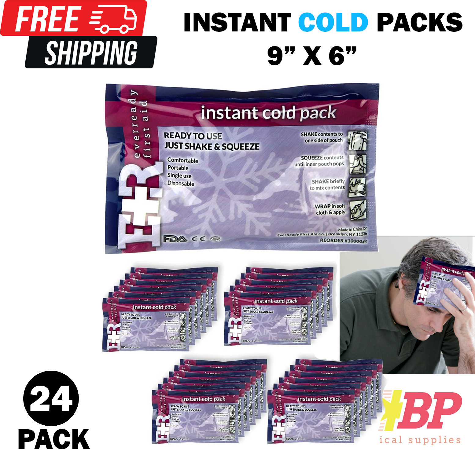 INSTANT COLD COMPRESS ICE PACKS 6"X9" CASE OF 24 Calcium AMMONIA NITRATE BASED Rues gardinen