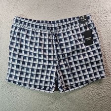 NWT Murano Swim Shorts Trunks Men XXL 5" Inseam Lined Geometric White Navy Blue