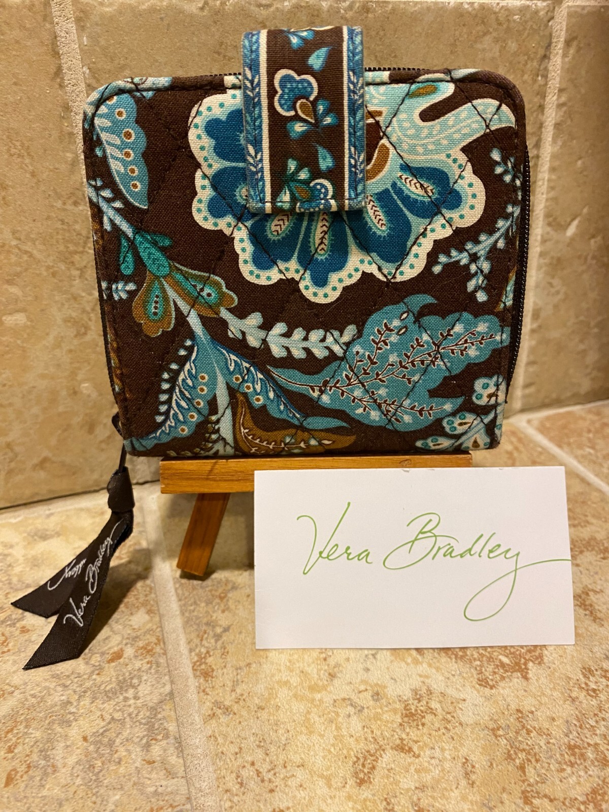 Vera Bradley JAVA BLUE Mini Zip Wallet Small Bifo… - image 1