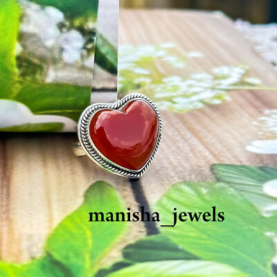 Heart Shape Carnelian Gemstone 925 Sterling Silver Ring Jewelry All Size CA-168
