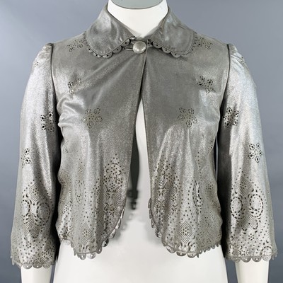 EMILIO PUCCI Größe 10 Silber Perforierte Leder Peter-Pan-Kragen Jacke Blazer