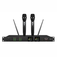 Dual Wireless Microphone System Golden Color Handheld Rack Mountable Cordless