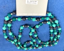 ZAD Long Hand Knotted semi- precious Amazonite Stone &Silver Beaded Necklace 46"