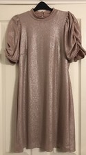 NewLook BNWT Shimmer Mini Xmas Dress Gold DuskyPink Lined Elastane Mandarin UK14