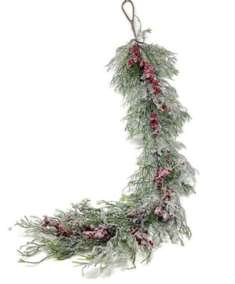 Künstlicher Farn & rote Beerenspray 107 cm zum Aufhängen mattiert - festlich Weihnachten