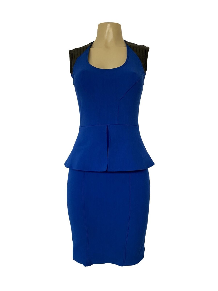 Yigal Azrouel Dress Peplum Blue Black Leather Trim Sleeveless U  Yigal Azrouel peplum dress size 2 Small main image 0